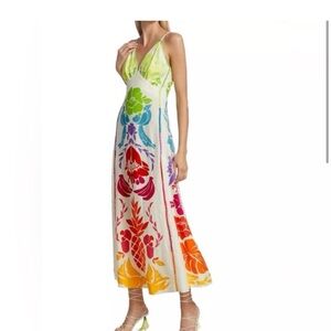 FARM Rio Green and Pink Midi Dress